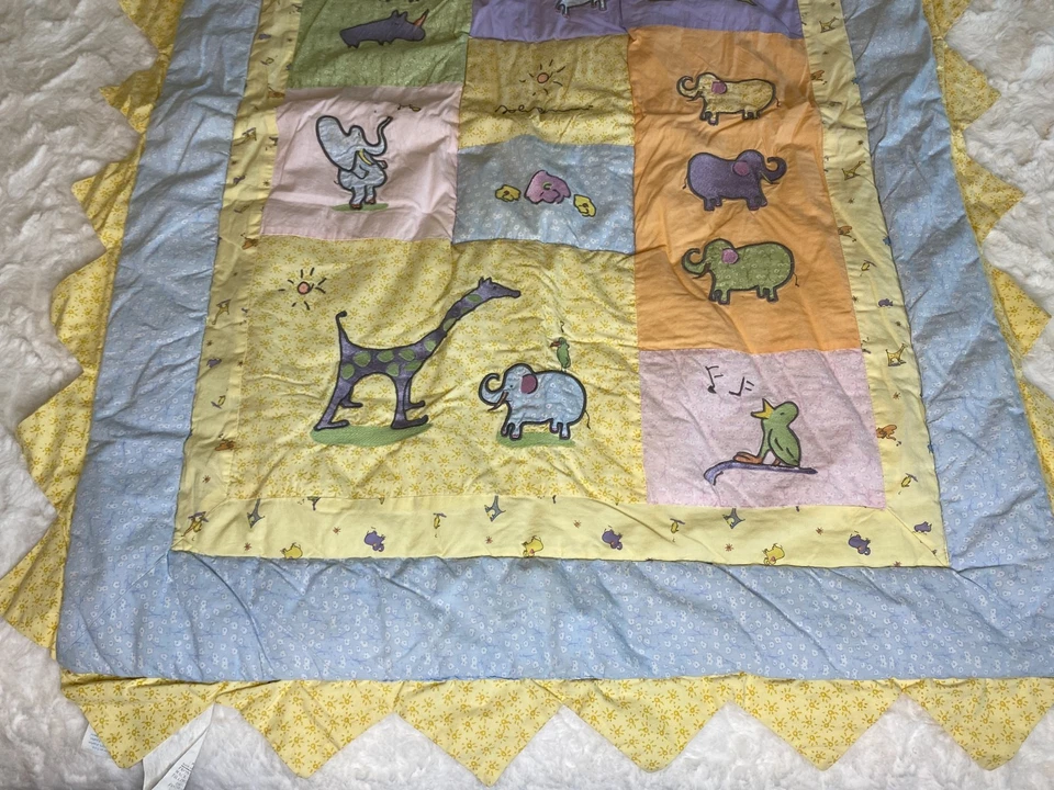 Edredón edredón Carters John Lennon Imagine Baby azul amarillo animales 40"x32" Foto 3 de 4