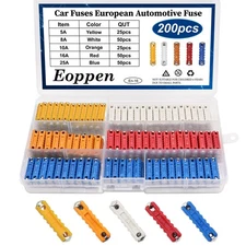 200Pcs Torpedo Fuses European Automotive Fuse Assortment Kit 5A 8A 10A 16A 25