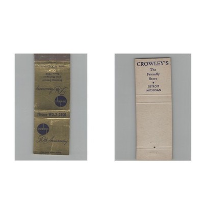 Matchbook Cover Crowley's 50th Anniversary Detroit MI