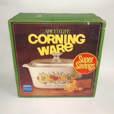 Sealed Vintage Corning Ware Spice O' Life 3 Qt Covered Casserole Dish Core A-3-8