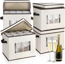 4 Pcs Champagne Flute Storage Box with Dividers 12 Compartment Stemware Storage