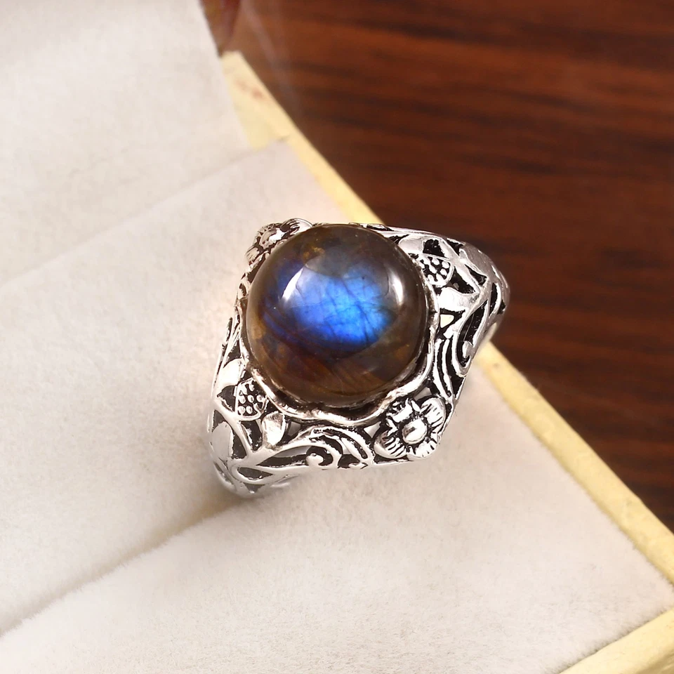 925 Sterling Silver Blue Fire Labradorite Gemstone Jewelry Ring (US All Size) - Image 2 of 3