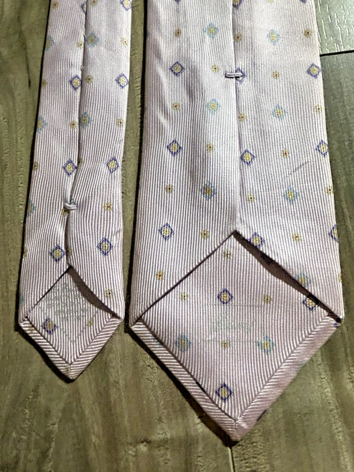 Brioni Mens Silk Necktie Italy Luxury Pink Lavender Geometric W 3.5” L 60” - Image 4 of 4