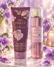 Bath Body Works VERY VIOLET Fine Fragrance Mist Spray Body Cream SET 2 NEW