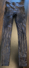 Spanx Leggings Black Distressed Metallic Stretch Pants Sarah Blakely sz Medium M
