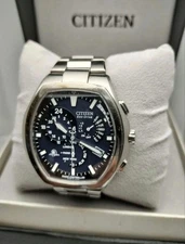 Tonneau-shaped Citizen Attesa radio-controlled solar watch in titanium