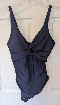 Danga Bay One Piece Runched Swimsuit Navy Women's Size Large Pool Beach Goddess