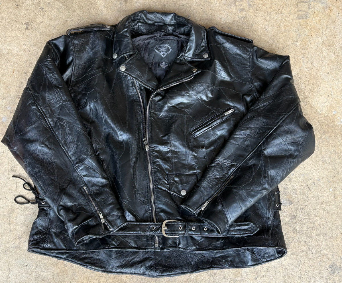 VTG Leather Motorcycle Jacket Patchwork Brando Bi… - image 3