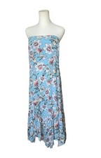 Kori America Blue Floral Tube Dress Boho Handkerchief Asymmetrical Midi L
