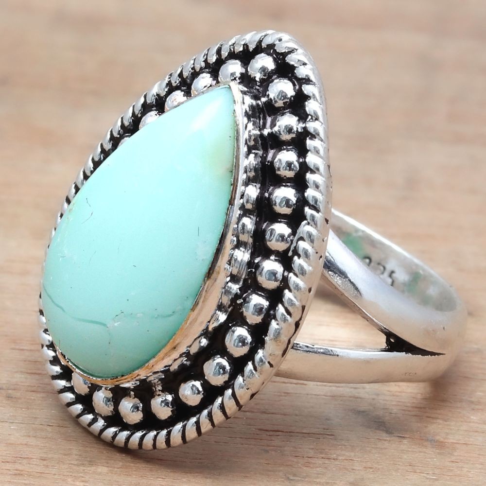 Chrysoprase Gemstone Handmade Silver Jewelry Size 7