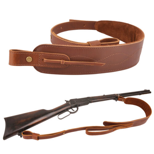 Padded Leather Gun Rifle Sling Shooting Shoulder Strap Belts Hunting - Picture 1 of 37
