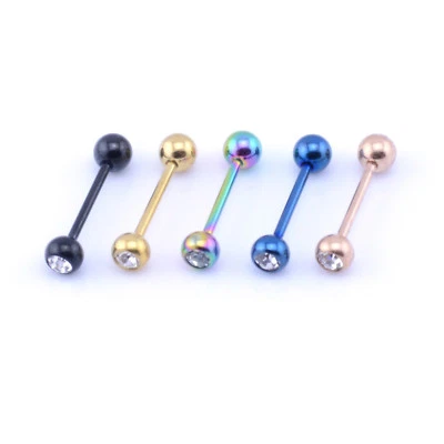 Tongue Bar WITH CRYSTAL GEM Barbell Straight Piercing- Anodized Steel 5 Colours - Image 1 of 4