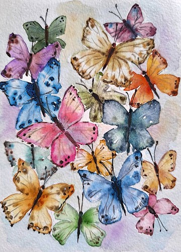 Original Artwork Modern Watercolor Painting A6 Summer Colorful BUTTERFLYS Arts