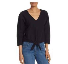Madewell Texture Thread Womens Top XXS Black Ribbed Tie Front 3/4 Sleeve K4775