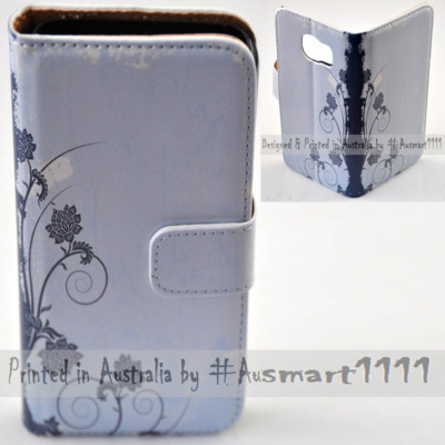 For Samsung Galaxy Note Series Blue Floral Grunge Print Wallet Mobile Phone Cove