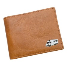 Personalisierte hellbraune Geldbörse aus echtem Leder mit Wohnmobil-Design