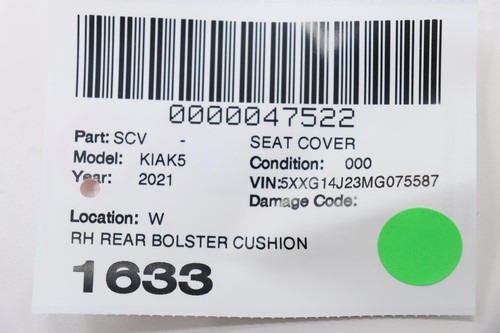 2021 - 2024 KIA K5 REAR RIGHT SIDE SEAT BOLSTER CUSHION COVER OEM GRAY_DNN - Foto 11 di 11