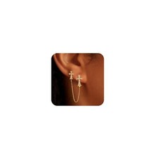 Gold Cross Earrings for Women 14K Gold Double Piercing Cross Earrings Diamond...