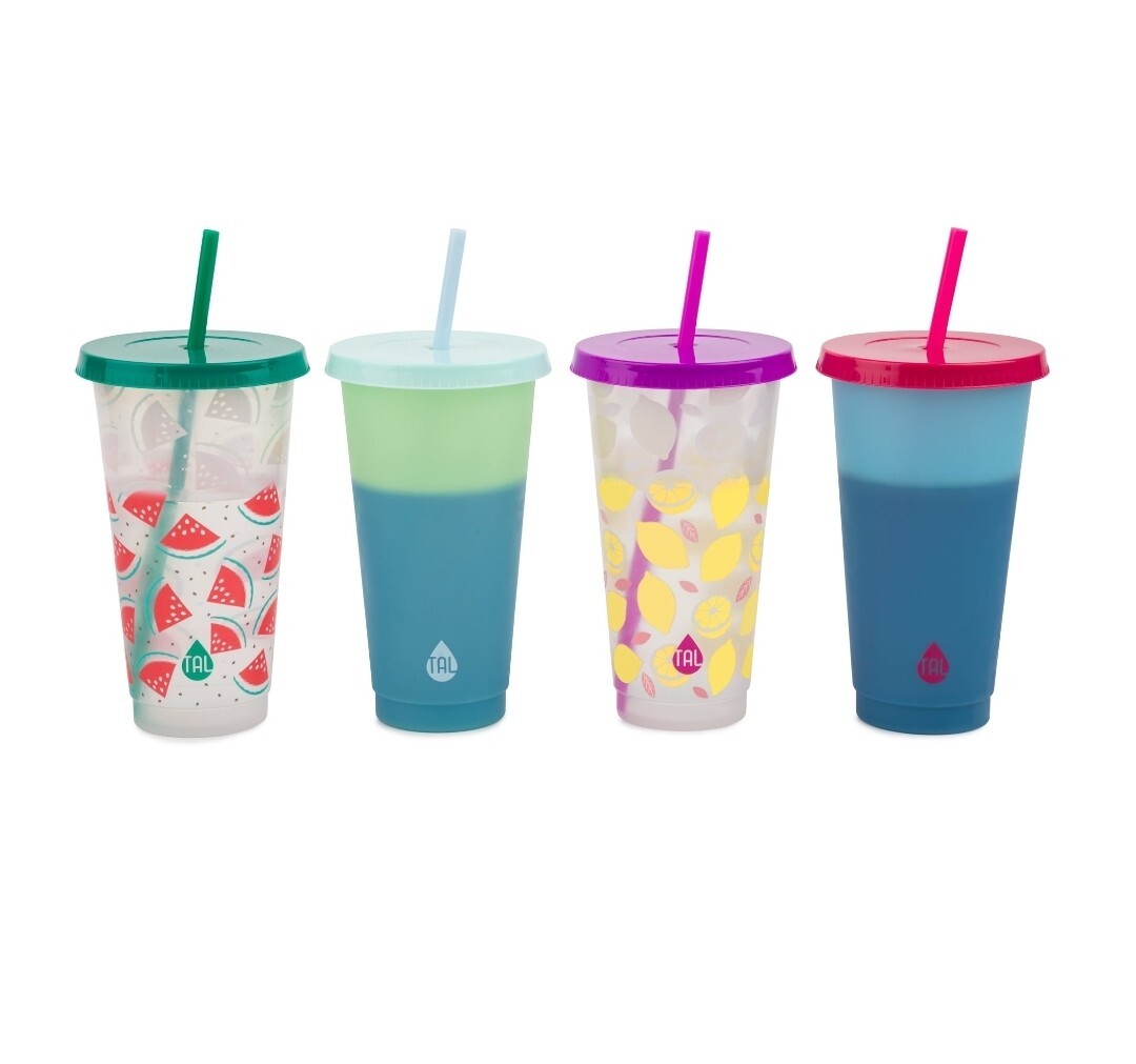 TAL Color Changing REUSABLE Tumblers & Straws Set 4 Pack Cold Cups & Lids 24oz 840179229273 eBay
