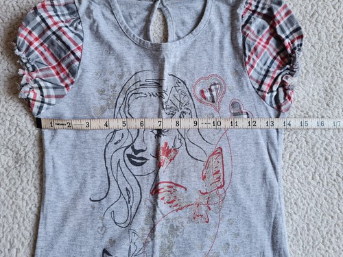Tammy Girl Grey T Shirt Girl With Check Sleeves H140-146cm Excellent Condition - Picture 11 of 15