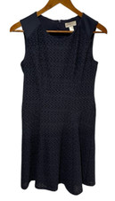 Loft Textured Sleeveless Dress Lined Sz 4 Navy Blue Wedding Guest Party Cocktail