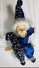 VIntage Clown Marionette Puppet on Swing Beautiful Sweet Porcelain Face Dressed