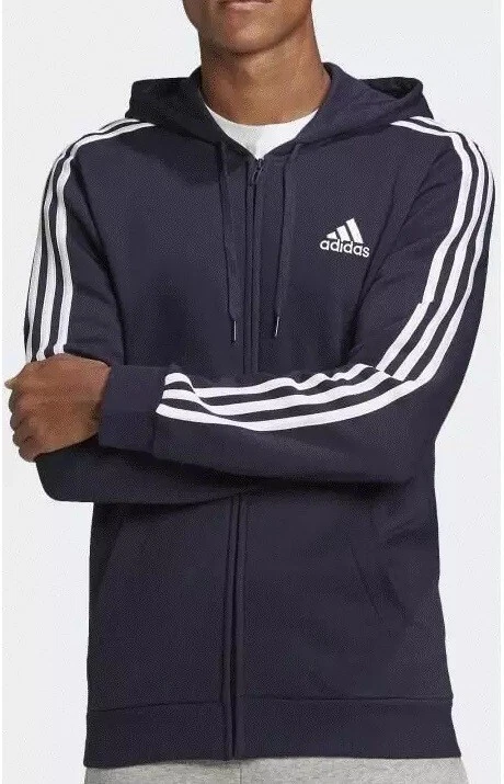 ADIDAS MEN GK9053 3- STRIPE FLEECE FULL ZIP TRACK NAVY HOODIE & Jacket H46099 LT