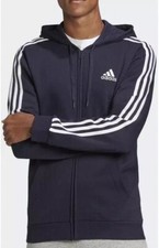 ADIDAS MEN GK9053 3- STRIPE FLEECE FULL ZIP TRACK NAVY HOODIE  Jacket H46099 LT