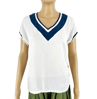 IKKS Women White V Neck Short Sleeves T Shirt Size EU 36 UK 8 US 6
