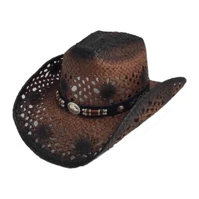 0894 Chapeau country western paille marron/noir UNISEXE - Photo 1/4