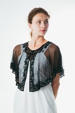 Beaded special occasion shrug / Black Gold shiny evening capelet / Sequin Poncho