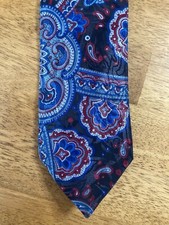 Botany 500 Men's Tie Necktie Blue Red Paisley Made In USA Polyester