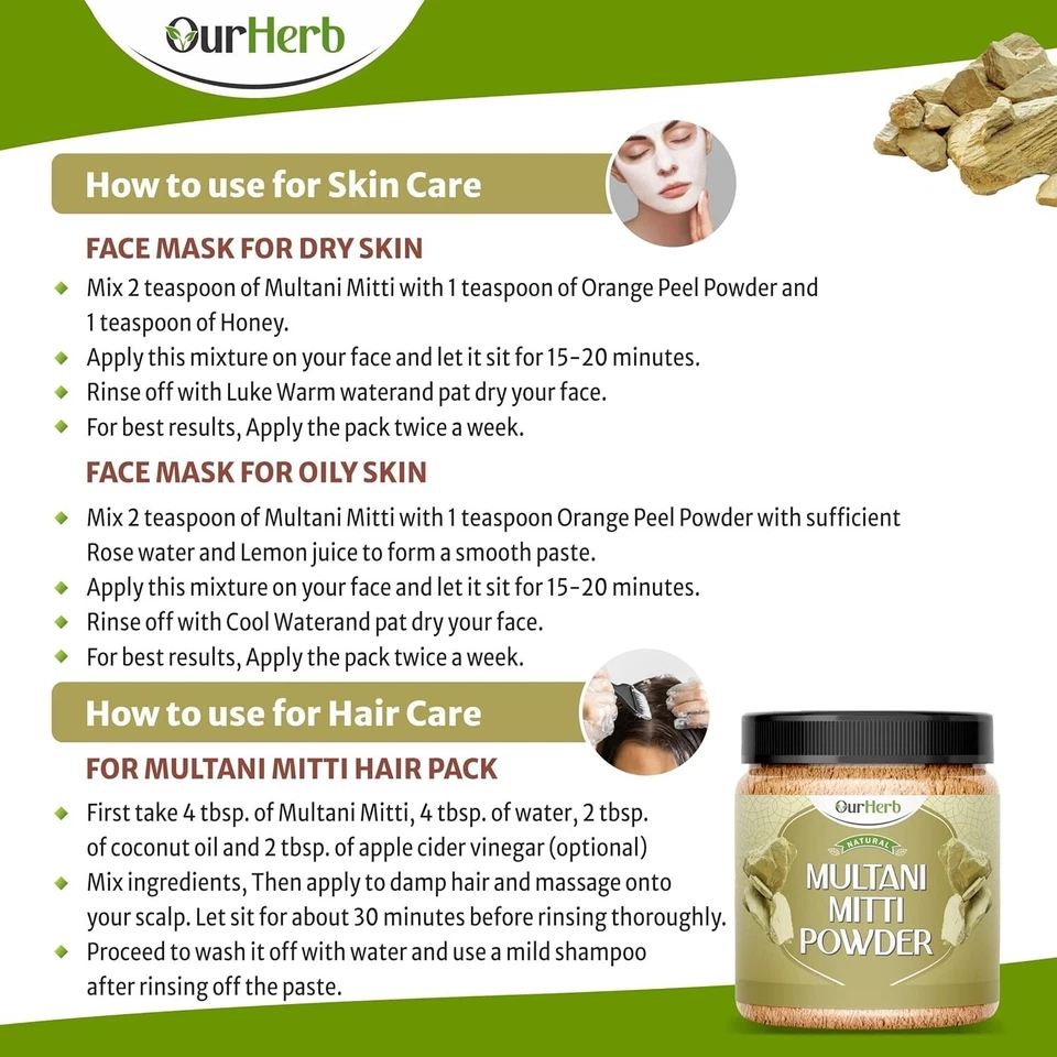 Natural Multani Mitti Powder for Exfoliating Soothing Nourishing Face skin Hair - Image 3 of 4