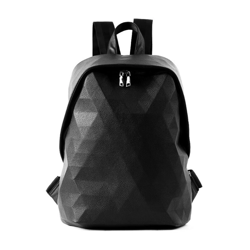Men's Leather Backpack Diamond Texture Frosted Backpack Trendy Backpack