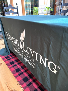 Young Living Vendor Event Tablecloth: Forest Green w/ White Letters (72" X 132")