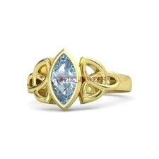 Natural Blue Topaz Gemstone with Gold Plated 925 Sterling Silver Women Ring 3878