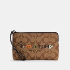 NWT! COACH Large Corner Zip Wristlet In Signature Canvas With Halloween C6037