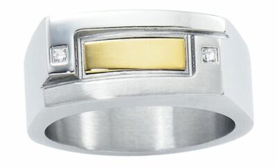 Dolan Bullock Rio Stainless Steel  18k gold w/diamond ring nrg012000 msrp $280