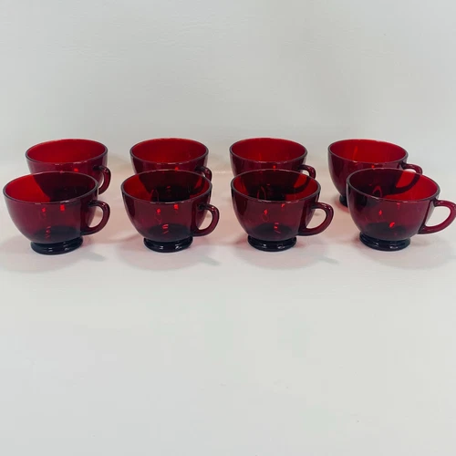Vintage Anchor Hocking Royal Ruby Red Glass Punch Cups Tea Set of 8 Cups 4oz