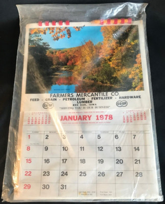 Vtg. Unused 1978 Farmers Mercantile Co.  Calendar, Red Oak, Iowa Great Picture