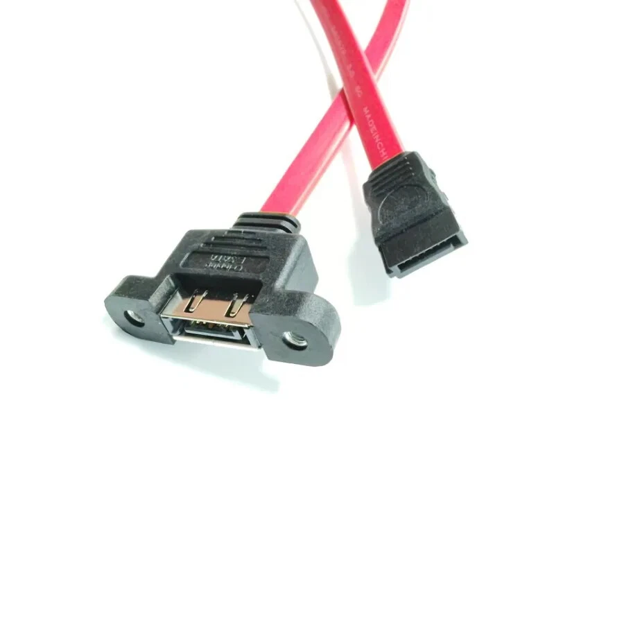 90 Degree Right Angle HDD SATA 3.0 6G Male Female Data Cable Screw Panel Mount - Image 4 of 4