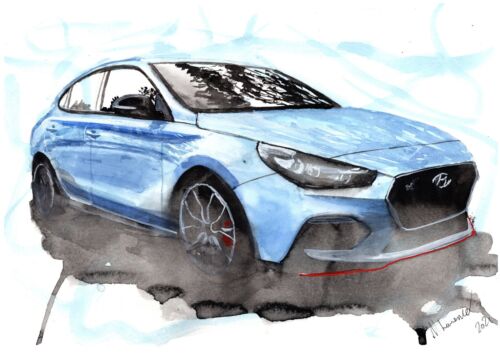 Painting of a Hyundai i20 Fastback édition limitée imprimé i30 cadeau - Photo 1 sur 9