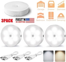 3PCS LED Motion Sensor Under Cabinet Closet Light USB Rechargeable Kitchen Lamp