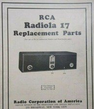 RCA Radiola 17 Piezas de Repuesto Folleto 1927 Radio Vintage 4 Caras Efímera