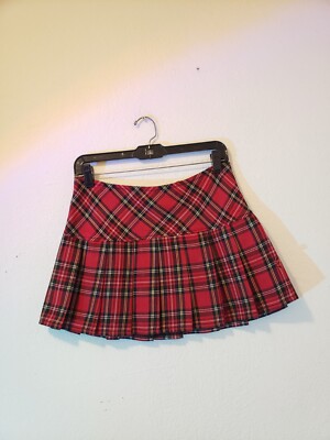 Vtg Y2K Royal Bones Daang Goodman Red Plaid Pleated Mini Skirt Grunge S Emo Punk