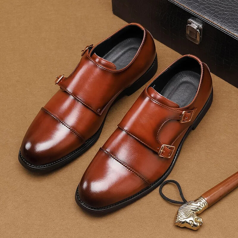 New! Mens Business Dress Shoes Leather Shoes Loafers-Black & Brown Gentleman Black Brown Shoes Men Casual Loafers Business  main image 4