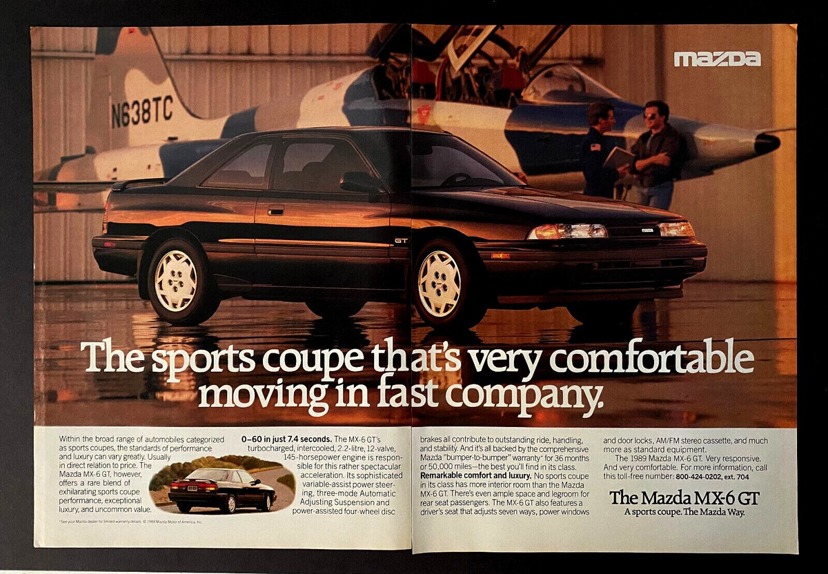 1989 Mazda MX-6 GT Original 2 Page Magazine Ad A Sports Coupe The