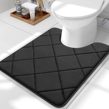 OLANLY Memory Foam Toilet Rugs U-Shaped 24x20, 24" x 20", Black