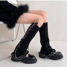 Ladies Girls Ruffle Flared Leg Warmers Knitted Warm Legging Socks Preppy Style