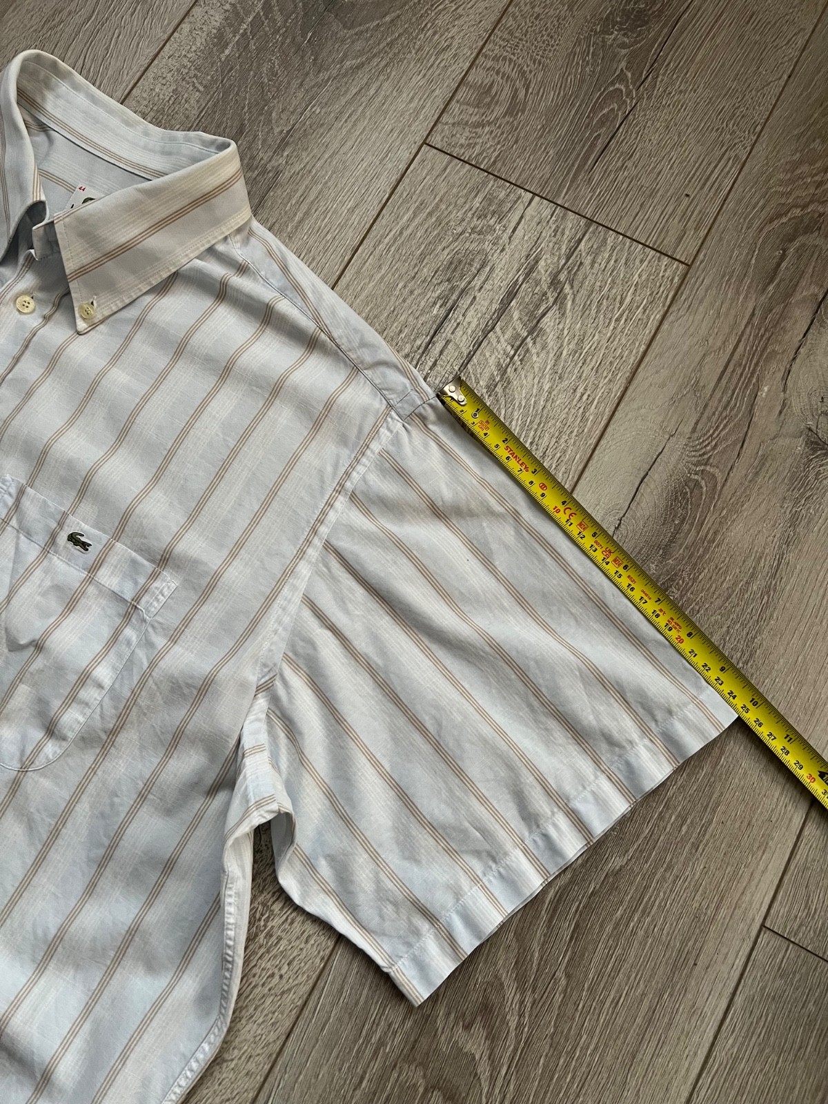 Mens Lacoste Striped Shirt Short Sleeve Size 44 Light Blue Casual thumbnail 16